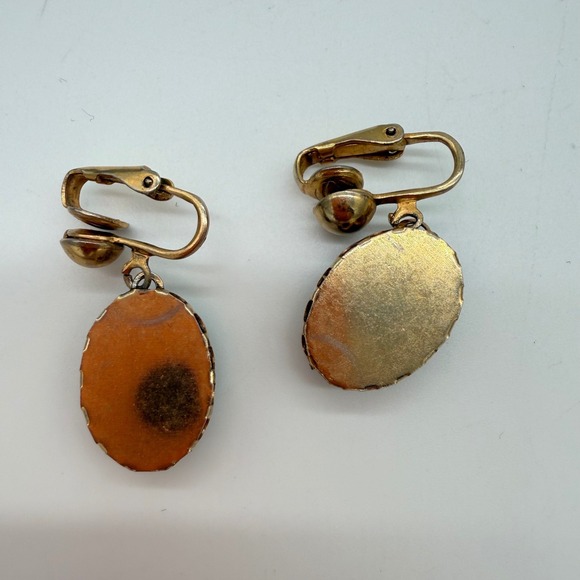 Vintage Green Confetti Lucite Drop Earrings Gold Tone Clip On Dangle Retro - Picture 3 of 7